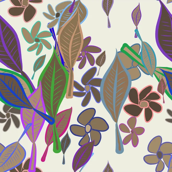 Sorunsuz soyut yaprak ve çiçek illüstrasyonlar arka plan. Karikatür tarzı vektör grafiği.