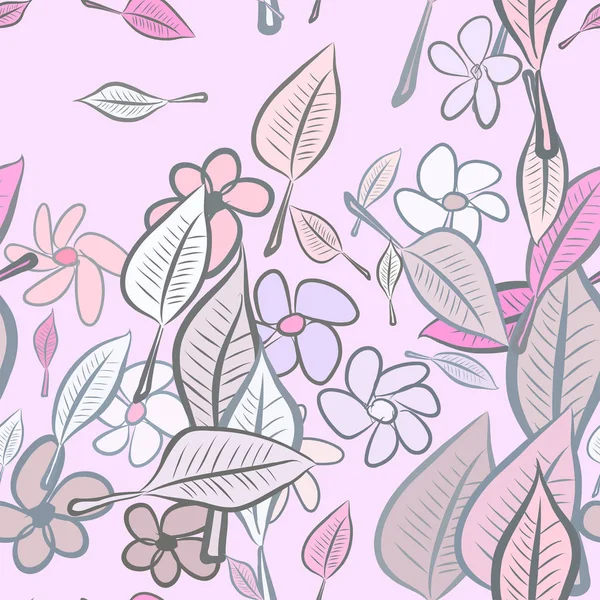 Nahtlose Blätter Blumenillustrationen Hintergrund Abstrakt Handgezeichnet Vektorgrafik Cartoon Stil — Stockvektor