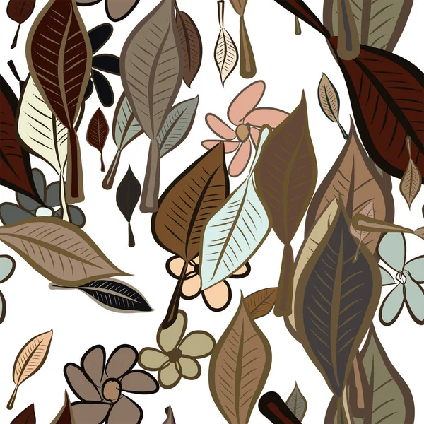Sorunsuz yaprak ve çiçek illüstrasyonlar arka plan soyut, elle çizilmiş. Karikatür tarzı vektör grafiği.