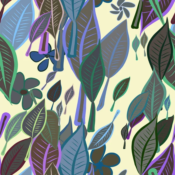 Sorunsuz yaprak ve çiçek illüstrasyonlar arka plan soyut, elle çizilmiş. Karikatür tarzı vektör grafiği.