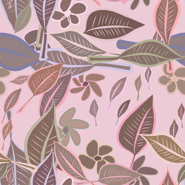 Yaprak ve çiçek sorunsuz çizimleri. Web sayfası, duvar kağıdı, grafik tasarım, katalog, doku veya arka plan için iyi. Karikatür tarzı vektör grafiği.