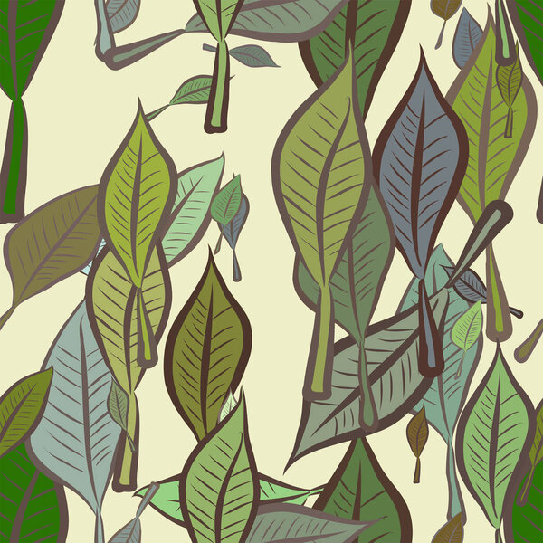 Seamless abstract leaves illustrations background. Cartoon style vector graphic.