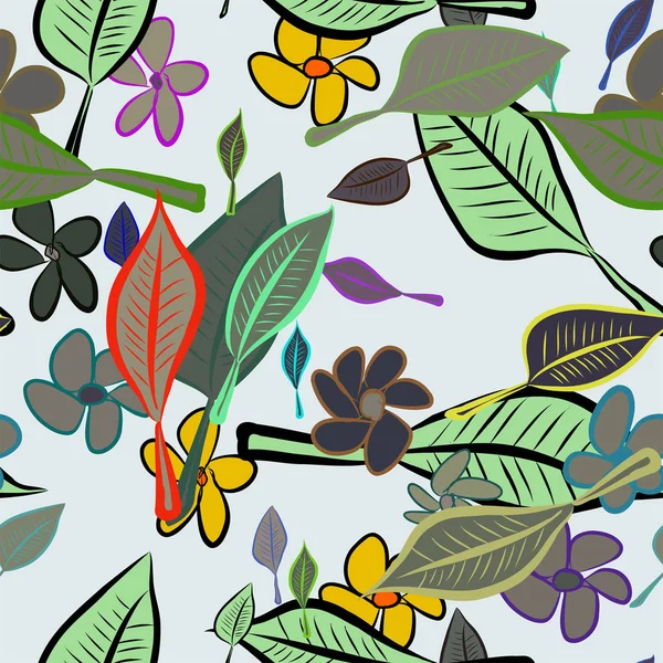 Sorunsuz yaprak ve çiçek illüstrasyonlar arka plan soyut, elle çizilmiş. Karikatür tarzı vektör grafiği.