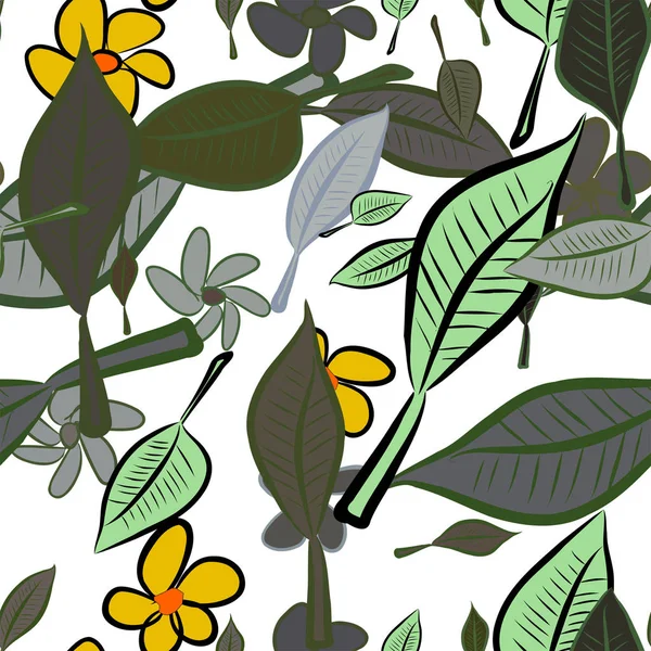 Sorunsuz elle çizilmiş bırakır ve illüstrasyonlar arka plan, iyi grafik tasarım, duvar kağıtları veya kitapçıklar için çiçek. Karikatür tarzı vektör grafiği.