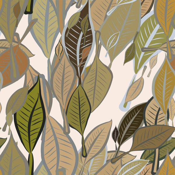 Бесшовные листья иллюстраций фон абстрактный, нарисованный вручную. Векторная графика
.