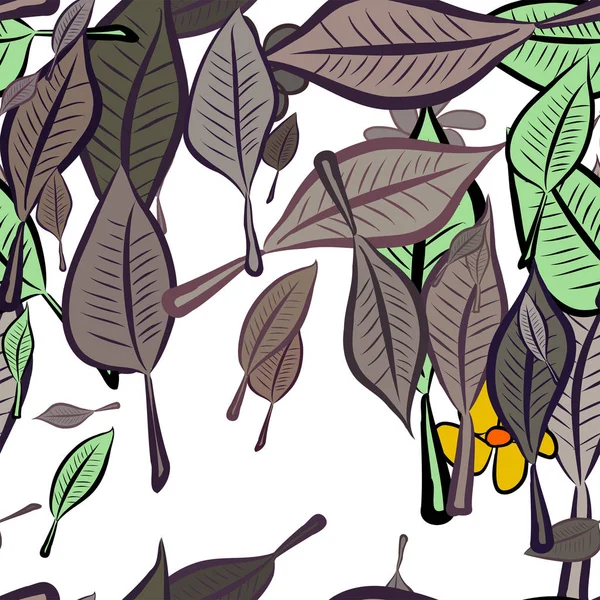 Yaprak ve çiçek sorunsuz çizimleri. Web sayfası, duvar kağıdı, grafik tasarım, katalog, doku veya arka plan için iyi. Karikatür tarzı vektör grafiği.