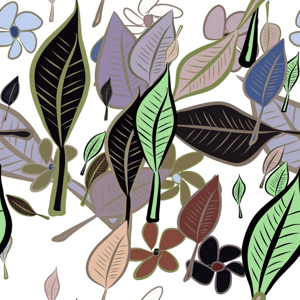 Sorunsuz soyut yaprak ve çiçek illüstrasyonlar arka plan. Karikatür tarzı vektör grafiği.