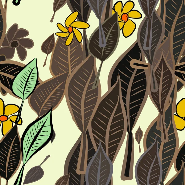 Yaprak ve çiçek sorunsuz çizimleri. Web sayfası, duvar kağıdı, grafik tasarım, katalog, doku veya arka plan için iyi. Karikatür tarzı vektör grafiği.