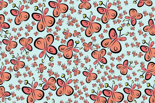 Kelebek çizimleri. Web sayfası, duvar kağıdı, grafik tasarım, katalog, doku veya arka plan için iyi. Karikatür tarzı vektör grafiği.