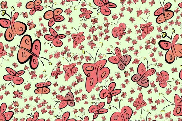 Kelebek çizimleri. Web sayfası, duvar kağıdı, grafik tasarım, katalog, doku veya arka plan için iyi. Karikatür tarzı vektör grafiği.