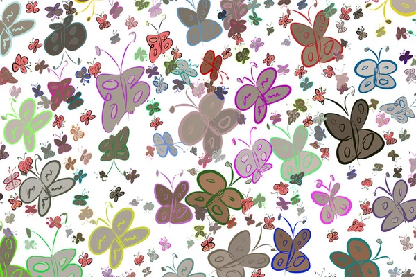 Kelebek illüstrasyonlar arka plan soyut, elle çizilmiş. Karikatür tarzı vektör grafiği.