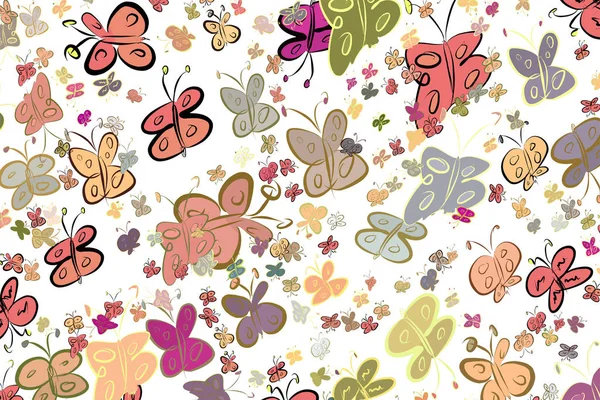 Kelebek illüstrasyonlar arka plan soyut, elle çizilmiş. Karikatür tarzı vektör grafiği.