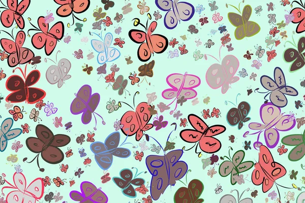 Kelebek çizimleri. Web sayfası, duvar kağıdı, grafik tasarım, katalog, doku veya arka plan için iyi. Karikatür tarzı vektör grafiği.