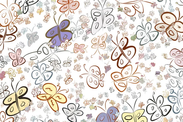 Kelebek çizimleri. Web sayfası, duvar kağıdı, grafik tasarım, katalog, doku veya arka plan için iyi. Karikatür tarzı vektör grafiği.