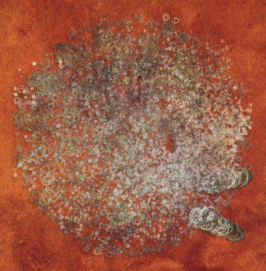 Grunge ve kaba. Geometrik arka plan ile harmanlanmış dağınık şekiller çizmek.