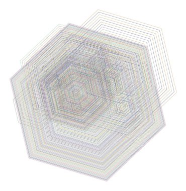 Soyut altıgen geometrik desen, renkli ve sanatsal grafik tasarım, katalog, tekstil veya doku baskı ve arka plan için. Vektör çizim grafiği.