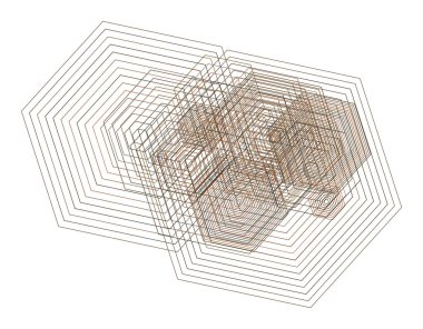 Soyut altıgen geometrik desen, renkli ve sanatsal grafik tasarım, katalog, tekstil veya doku baskı ve arka plan için. Vektör çizim grafiği.