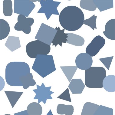 Dikişsiz soyut karışık geometrik desen, renkli ve sanatsal grafik tasarım, katalog, tekstil veya doku baskı ve arka plan için. Vektör çizim grafiği.