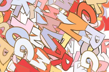 Web sayfası, grafik tasarım, katalog veya doku arka plan. renkli alfabe harfleri. Karikatür tarzı vektör.