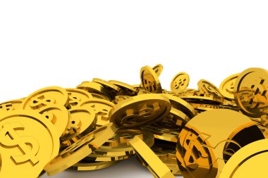 Grup veya açıklayıcı altın sikke, arka plan üzerinde beyaz izole yığını. İş kavramsal zemin için iyi şans, şans, hazine veya zengin temsil eder. 3D görüntü.