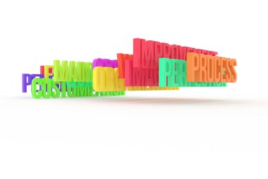 İşlem ve geliştirme, iş kavramsal renkli 3d kelime. arka plan soyut CGI tipografi, iyi tasarım için.