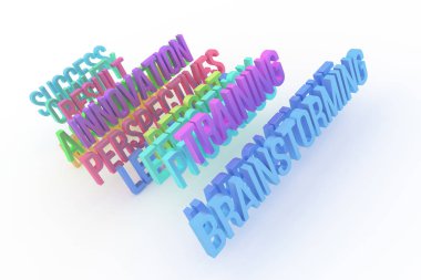 Eğitim, perspektifler, yenilik ve beyin fırtınası, iş kavramsal renkli 3d kelime. CGI tipografi, iyi tasarım doku için arka plan.