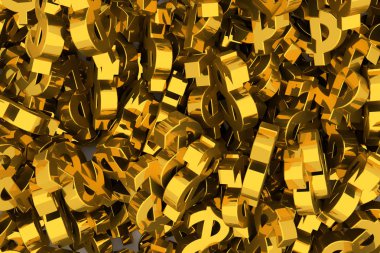 Grup veya açıklayıcı altın dolar işareti arka plan üzerinde beyaz izole yığını. İş kavramsal zemin için iyi şans, şans, hazine veya zengin temsil eder. 3D görüntü.