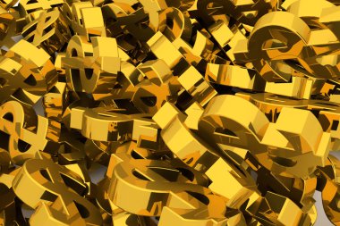 Grup veya açıklayıcı altın dolar işareti arka plan üzerinde beyaz izole yığını. İş kavramsal zemin için iyi şans, şans, hazine veya zengin temsil eder. 3D görüntü.