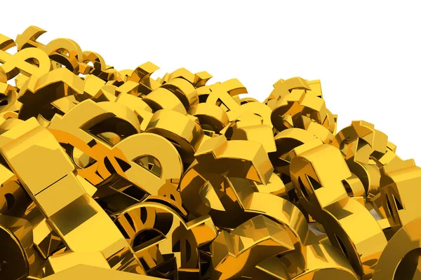 Grup veya açıklayıcı altın dolar işareti arka plan üzerinde beyaz izole yığını. İş kavramsal zemin için iyi şans, şans, hazine veya zengin temsil eder. 3D görüntü.
