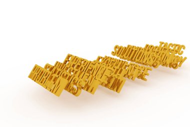 Sorun, iş kavramsal altın 3d sözler. Dekoratif ve illüstrasyonlar CGI tipografi. Tasarım doku ve arka plan için iyi.