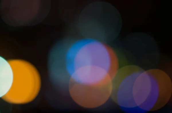 Abstrakte Stadt Nacht Defokussiertes Licht Verschwommenes Bokeh Farbenfroher Dunkler Hintergrund — Stockfoto