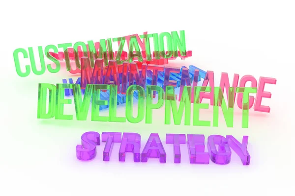 Strategie Development Business Conceptuele Kleurrijke Gerenderde Woorden Goed Voor Webpagina — Stockfoto