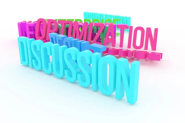 Optimisation Discussion Entreprise Conceptuel Coloré Rendu Mots Typographie Cgi Bonne — Photo