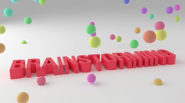 Beyin fırtınası, iş kavramsal renkli 3d render kelimeler. CGI tipografi, iyi tasarım doku, arka plan için.