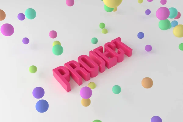 Project, business conceptual colorful 3D rendered words. Background abstract CGI typography, good for design.