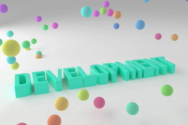 Development, business conceptual colorful 3D rendered words. Abstract CGI typography. Good for web page, wallpaper, graphic design, catalog, texture, background.