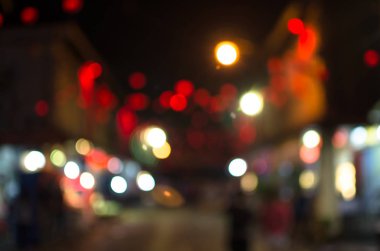Soyut şehir sokak ışık bokeh, renkli ve koyu arka plan bulanıklık geceleri, defocused.
