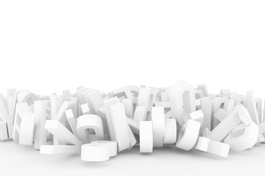 Alfabe, mektup ABC, resimler CGI tipografi, grafik tasarım, duvar kağıtları, kitapçıklar için iyi. Gri veya siyah ve beyaz B&W 3d render. Metin, şekil, rasgele ve iletişim.