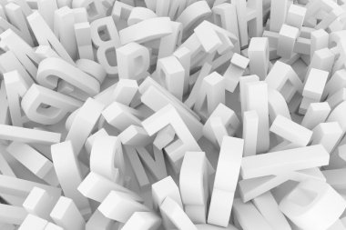 Dekoratif, illüstrasyonlar CGI tipografi, mektup ABC, alfabe. İyi tasarım doku, arka plan için. Gri veya siyah ve beyaz B&W 3d render. Sembol, web, soyut ve sanat.
