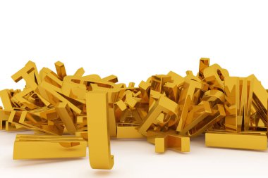 Alfabe Abc mektubu. Web sayfası, duvar kağıdı, grafik tasarım, katalog, doku veya arka plan için iyi. Altın 3d render. Şekil, anaokulu, soyut ve iş.