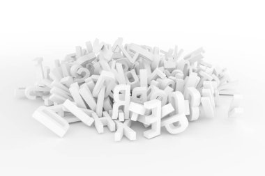 CGI tipografi, tasarım doku veya arka plan, alfabe, mektup ABC için iyi. Gri veya siyah ve beyaz B&W 3d render. Karışıklık, Grup, illüstrasyon ve iş.