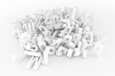 Alfabe Abc mektubu. Web sayfası, duvar kağıdı, grafik tasarım, katalog, doku veya arka plan için iyi. Gri veya siyah ve beyaz B&W 3d render. Modelleme, resim yazısı, eğitim ve kavram.
