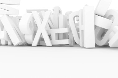 Soyut CGI tipografi, tasarım, alfabe, mektup ABC için iyi arka plan. Gri veya siyah ve beyaz B&W 3d render. Duvar kağıdı, resim yazısı, desen ve karışıklık.