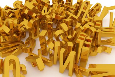 Dekoratif, illüstrasyonlar CGI tipografi, mektup ABC, alfabe. İyi tasarım doku, arka plan için. Renkli 3d render. Random, web, kazık ve desen.