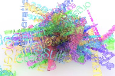 Demet-in bilgi yüklemesi, resimler CGI tipografi için iş kelime, grafik tasarım, duvar kağıtları, kitapçıklar için iyi. Renkli şeffaf plastik ya da cam 3d render.