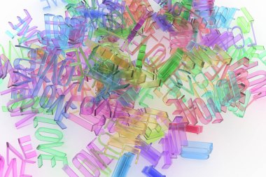 Soyut CGI tipografi, iyi tasarım, kelime aşk için Grup için arka plan. Renkli şeffaf plastik ya da cam 3d render. Sanat, kavram, mesaj ve illüstrasyon.