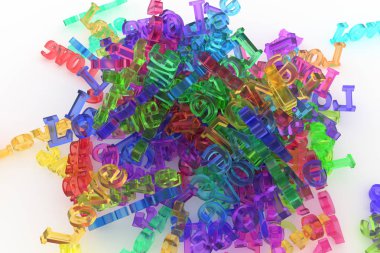 CGI tipografi, kelime aşk demet soyut. Web sayfası, grafik tasarım, doku ve arka plan için iyi. Renkli şeffaf plastik ya da cam 3d render. Resim, illüstrasyon, yaratıcılık ve zemin.