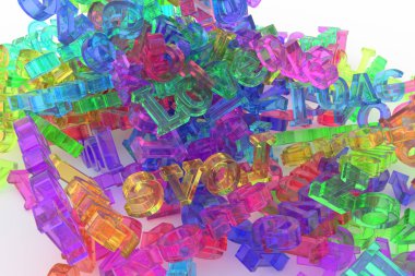 CGI tipografi, tasarım doku ve arka plan, word demet icin elverisli aşk temsil eder. Renkli şeffaf plastik ya da cam 3d render. Soyut, dijital, zemin ve iş.