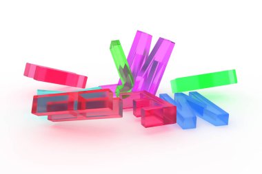 Soyut CGI tipografi, iyi tasarım, harf ABC için alfabetik karakter için arka plan. Renkli şeffaf plastik ya da cam 3d render. Duvar kağıdı, başlık, metin ve iletişim.
