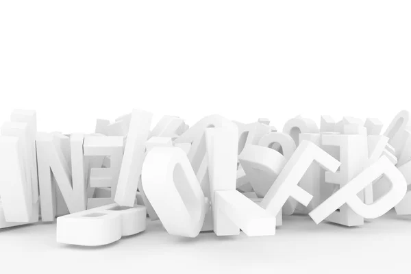 Decorative, illustrations CGI typography, letter of ABC, alphabet. Good for design texture, background. Gray or black and white B&W 3D rendering. Kindergarten, wallpaper, random & mess.